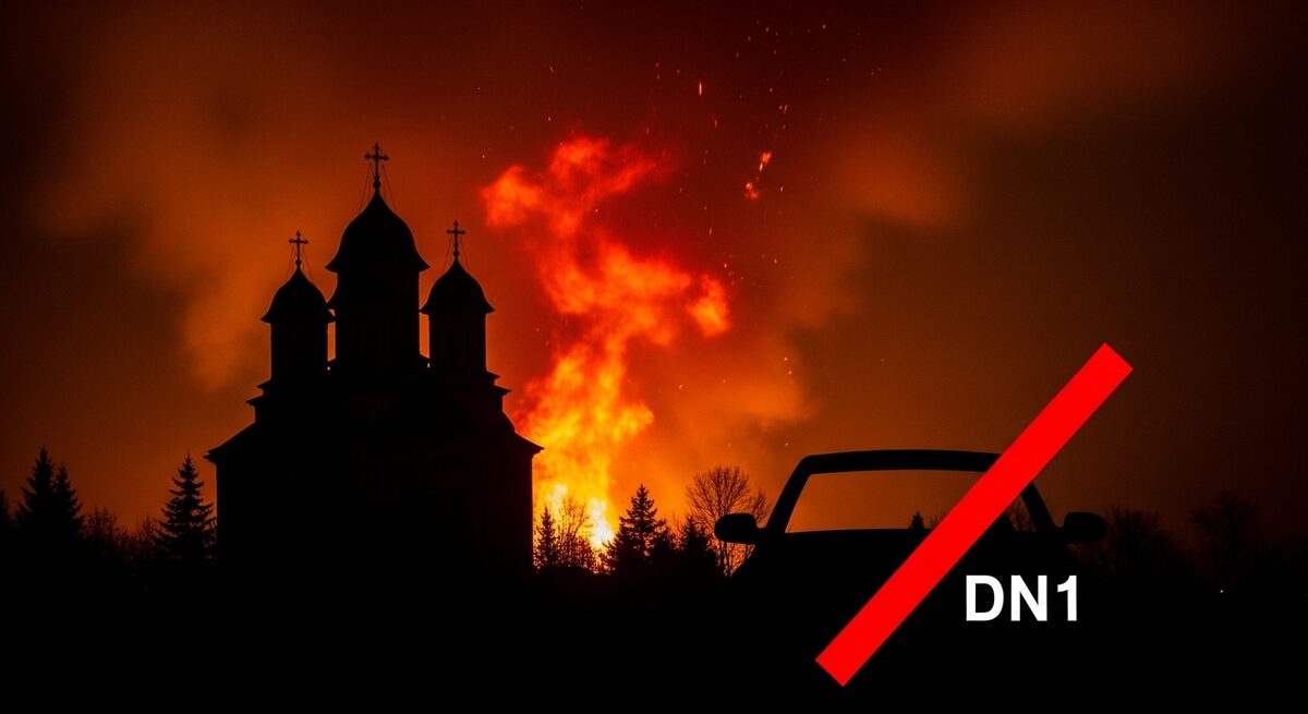 Incendiu puternic la o biserică monument istoric din Prahova; Trafic restricționat pe DN1