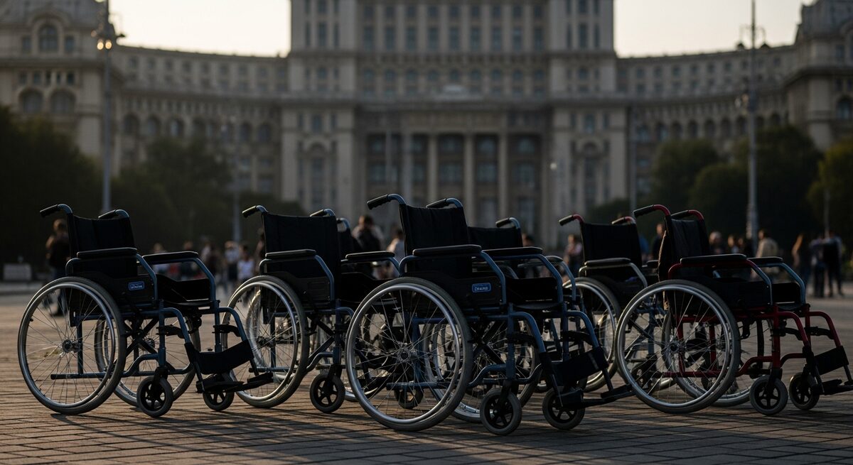 Protest al persoanelor cu dizabilități în Piața Victoriei din București