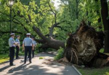 Un copac uriaș s-a prăbușit într-un parc din centrul Bucureștiului, peste o alee tranzitată zilnic de sute de oameni